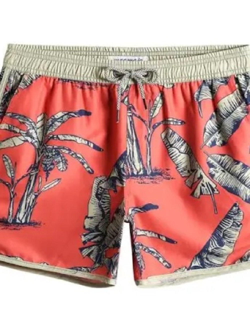 Men's Coral Palm Print Swim Trunks with Contrast Waistband